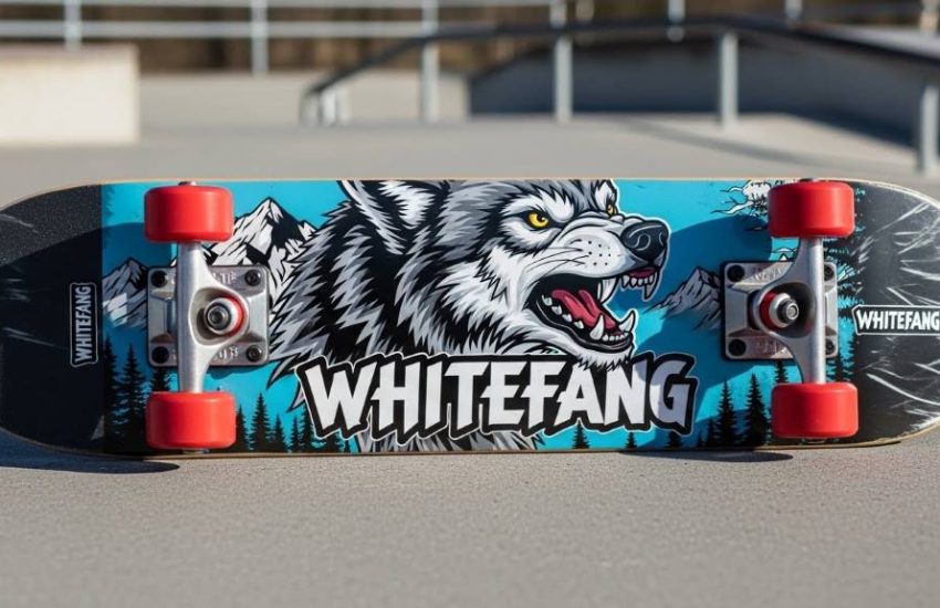 WhiteFang 31 complete skateboard for beginners showing full deck and graphics