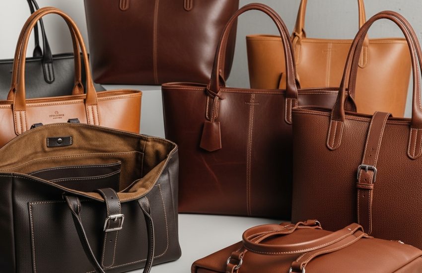 Professional leather luxury tote bag with structured compartments for daily office use