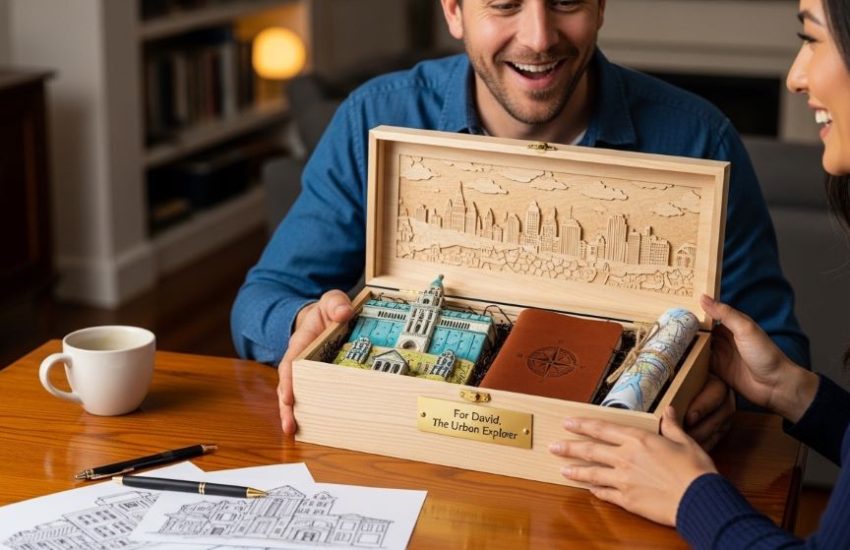 man receiving unique personalized gift box