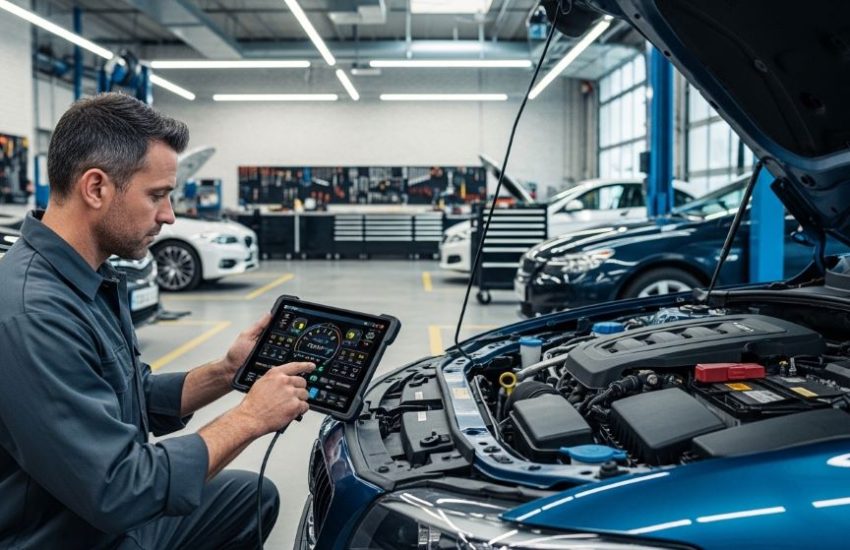 Three types of car jacks — scissor, bottle, and floor jack — displayed side by side on a garage floor