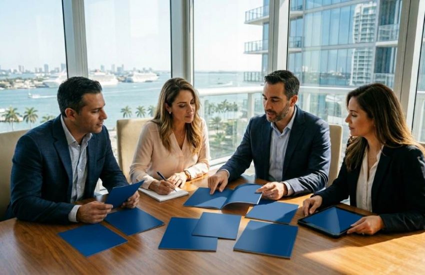 Miami tech executives attending an AI and analytics conference networking session