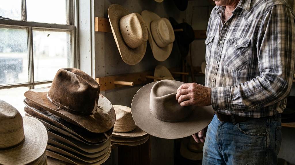 Houston shoppers exploring Western hat styles and accessories