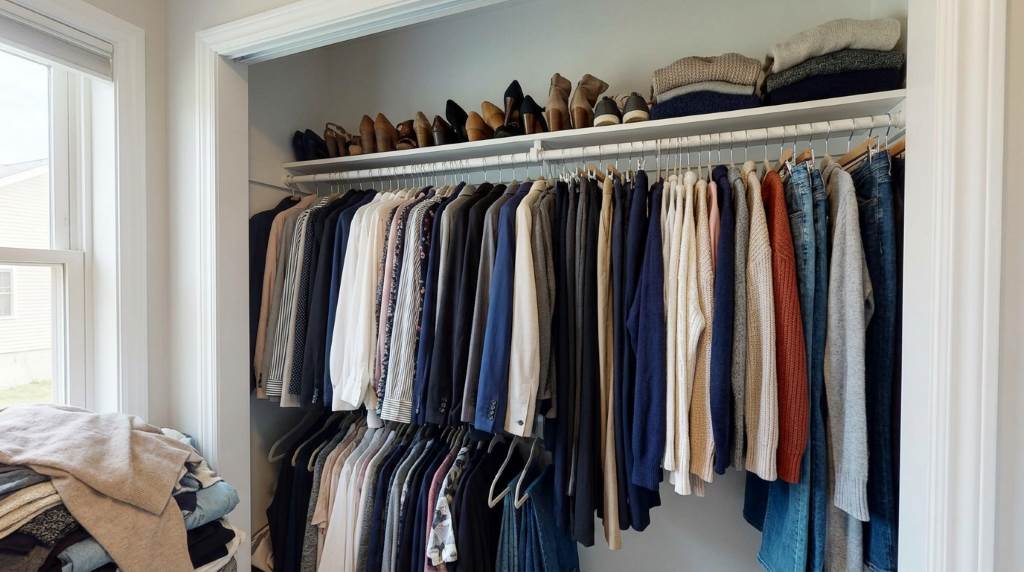Weekly work outfit planning with shoes and office clothing