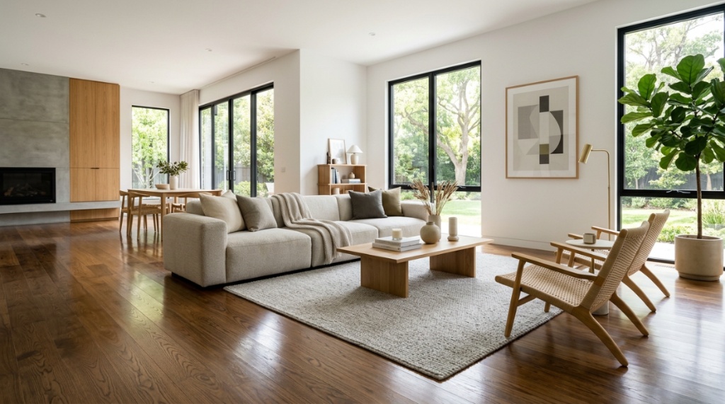 Lightweight vacuum cleaner moving smoothly from grey marble tiles onto an area rug.