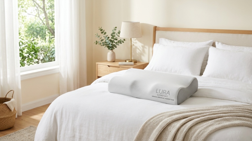 Person sleeping comfortably on their side using an orthopedic cervical pillow